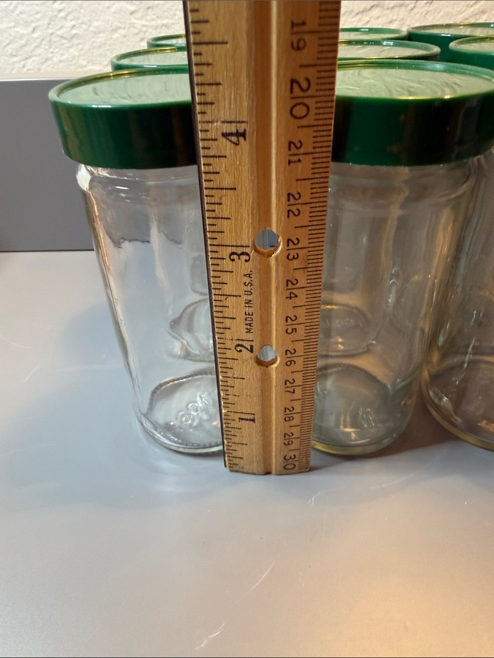 Set of 12 Vintage Glass Round Spice Jars W/ Green Lids, Approximately 4.5” Tall - Picture 4 of 8